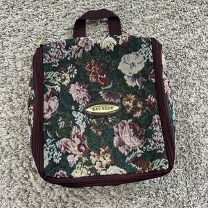 Bay Bags Vintage Floral Tapestry Hanging Toiletry Travel Organizer Burgundy 90s